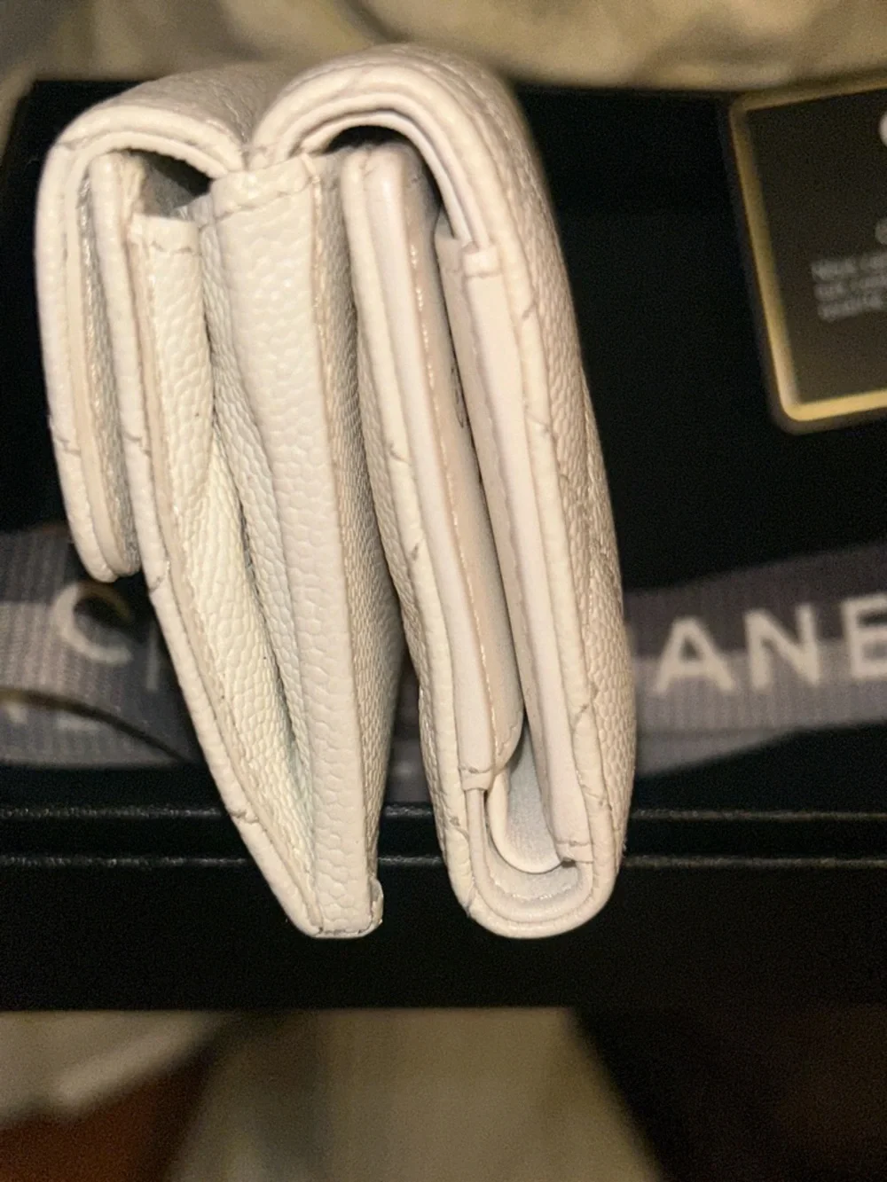 CHANEL White Quilted Caviar Classique Small Flap Wallet with CC Logo